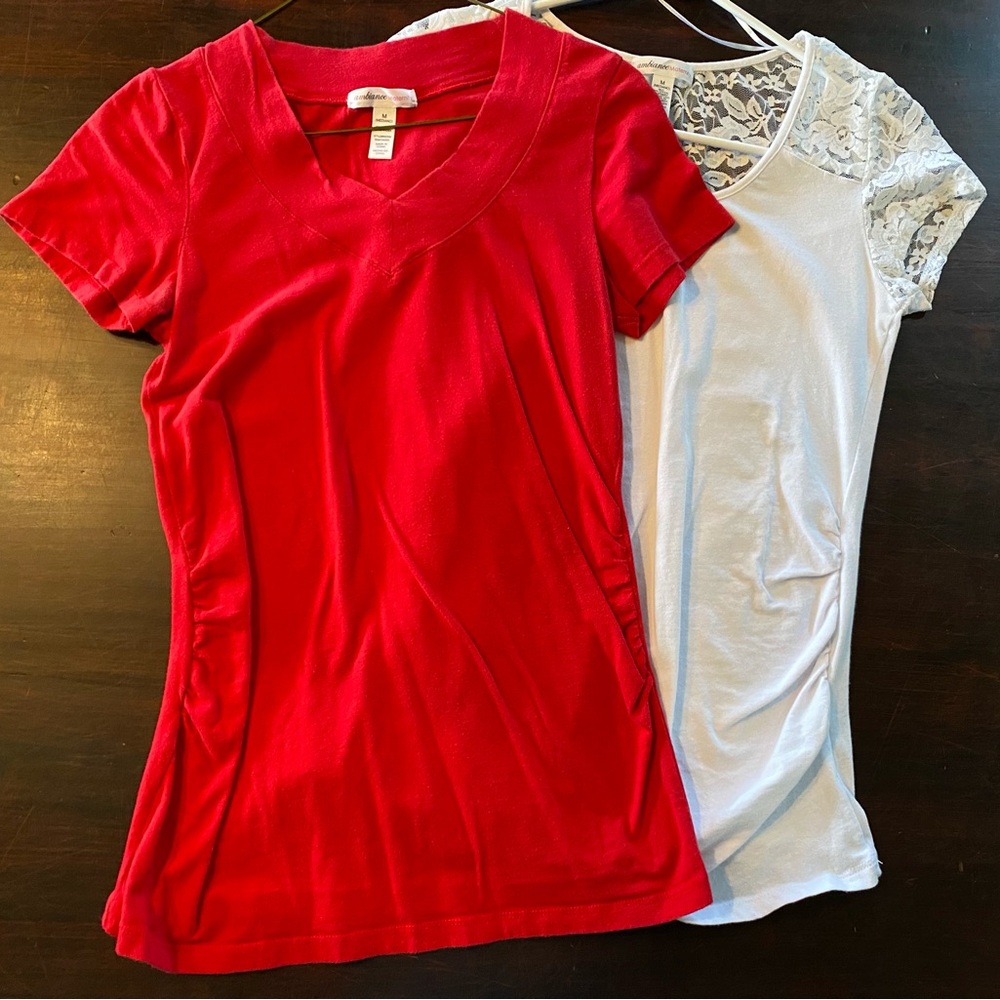 Red and White V-Neck Short Sleeve Tee Bundle